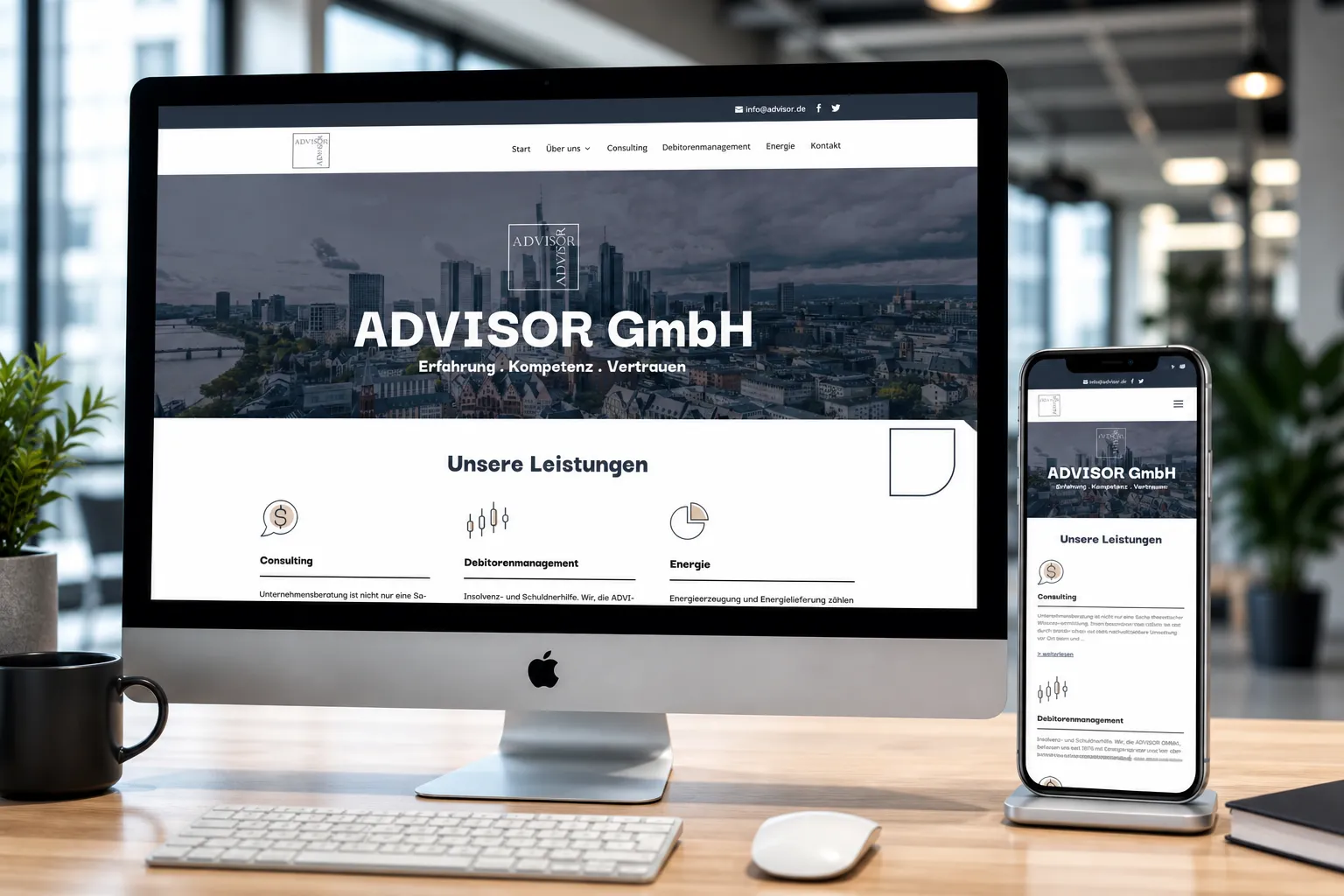 ADVISOR GmbH Website auf Desktop und Smartphone