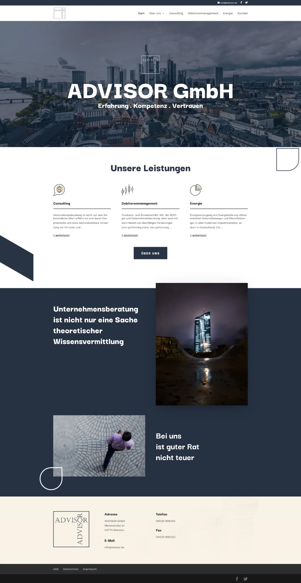ADVISOR GmbH website as a full-page screenshot