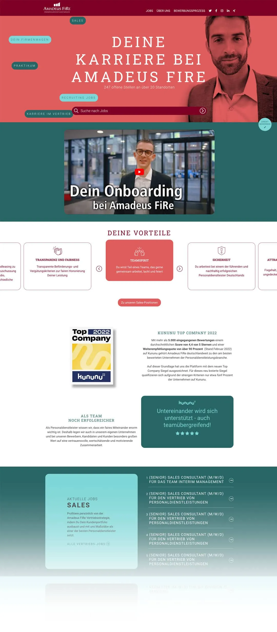 Ausschnitt der Amadeus Fire Karriereseite