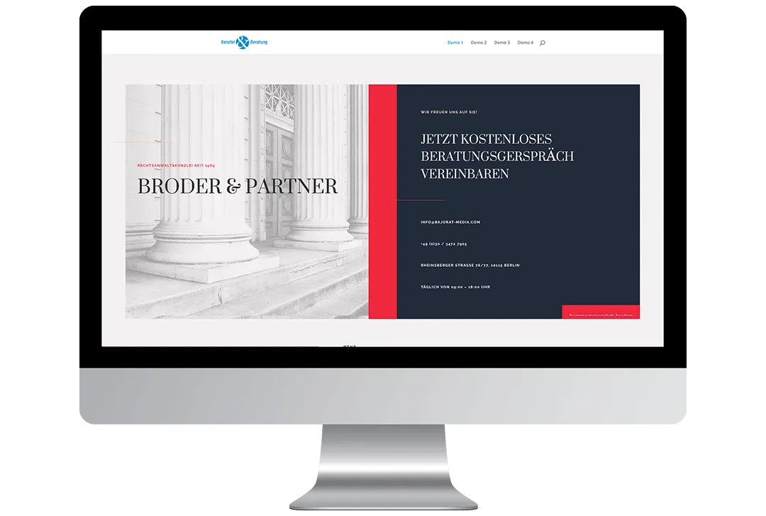 Beispielhafte Kanzlei-Website im Browser-Mockup