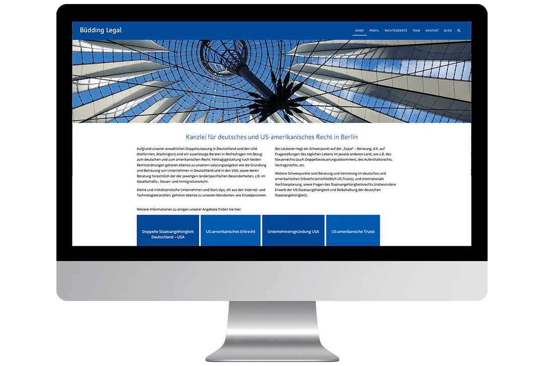 Strukturiertes Website-Beispiel mit viel Weißraum und klaren Leistungsbereichen