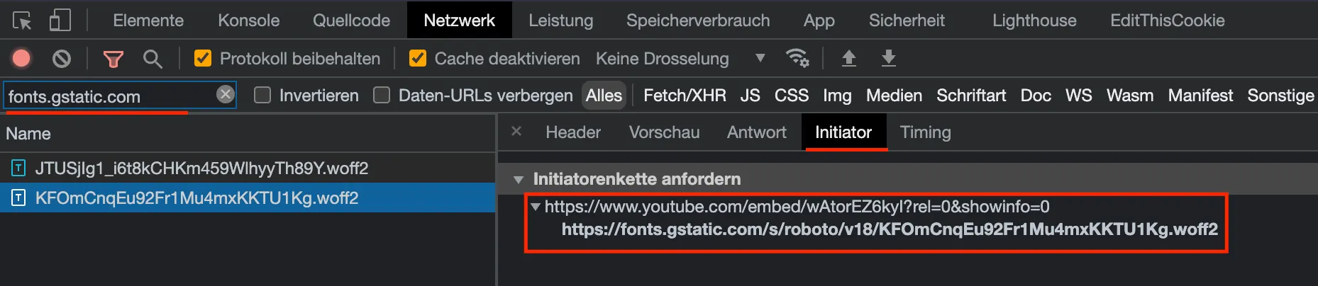Google Fonts über YouTube