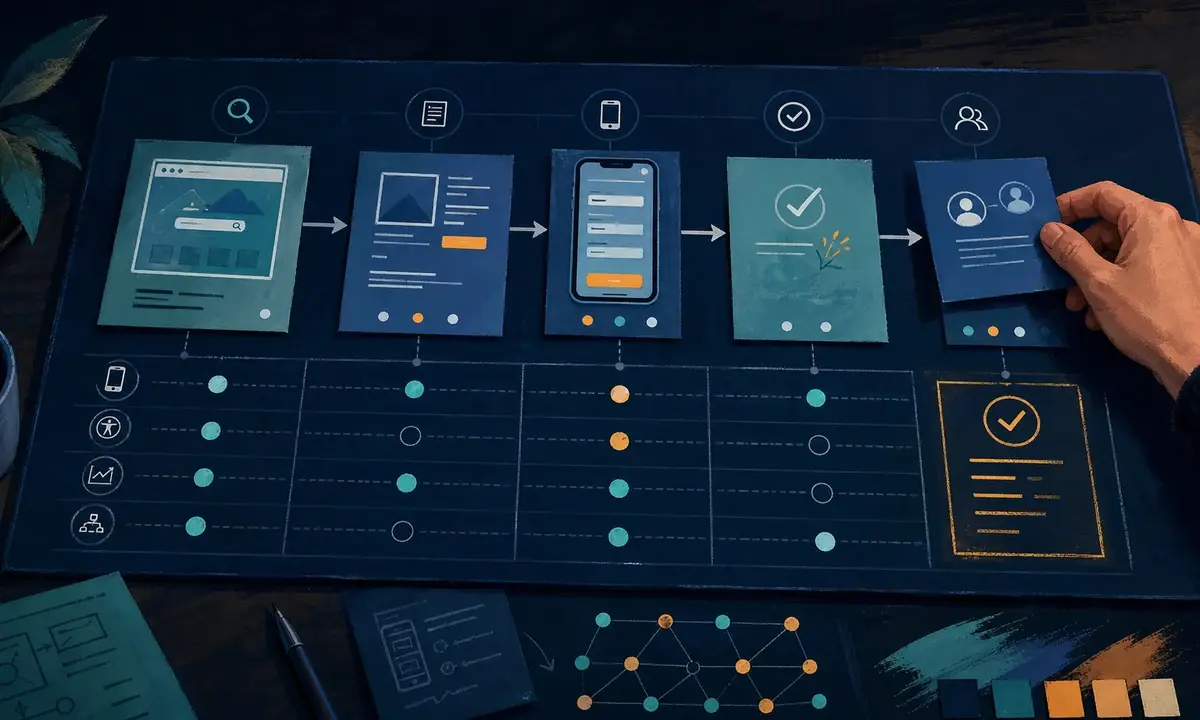 Illustration of a candidate journey from job discovery to job detail page and application