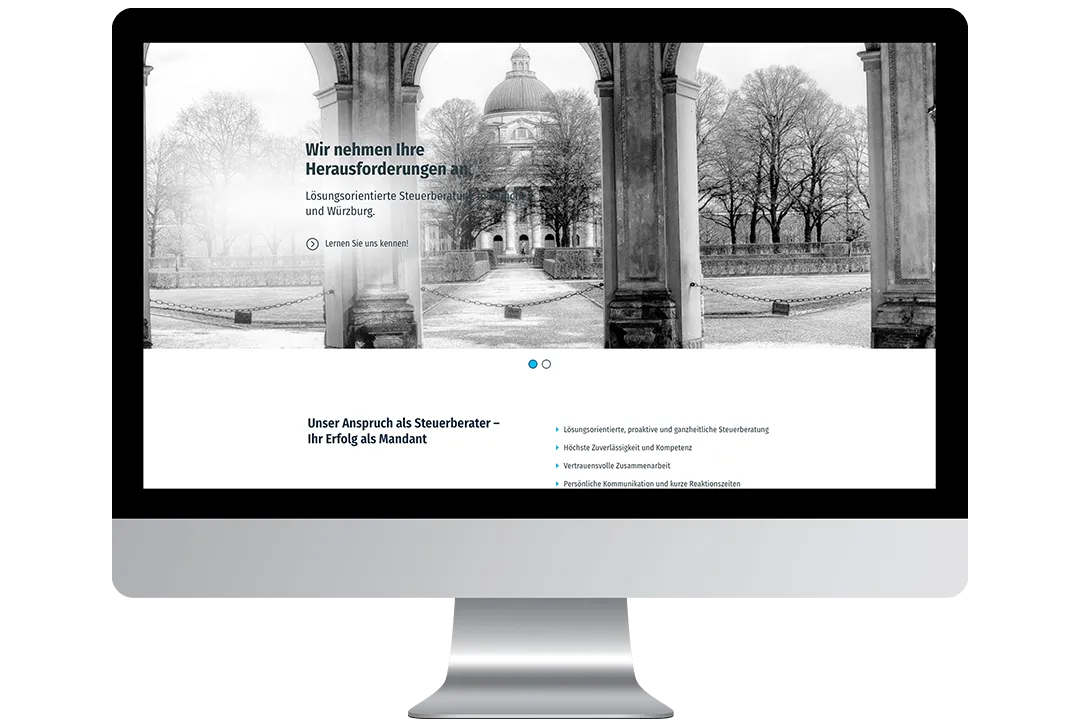 Kompaktes Website-Beispiel mit markanter Gestaltung und Kontaktfokus