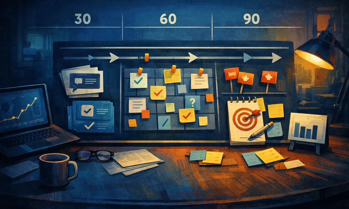 Illustration eines Messframeworks für KI-Sichtbarkeit mit Prompts, Quellen, Marken-Erwähnungen und Roadmap