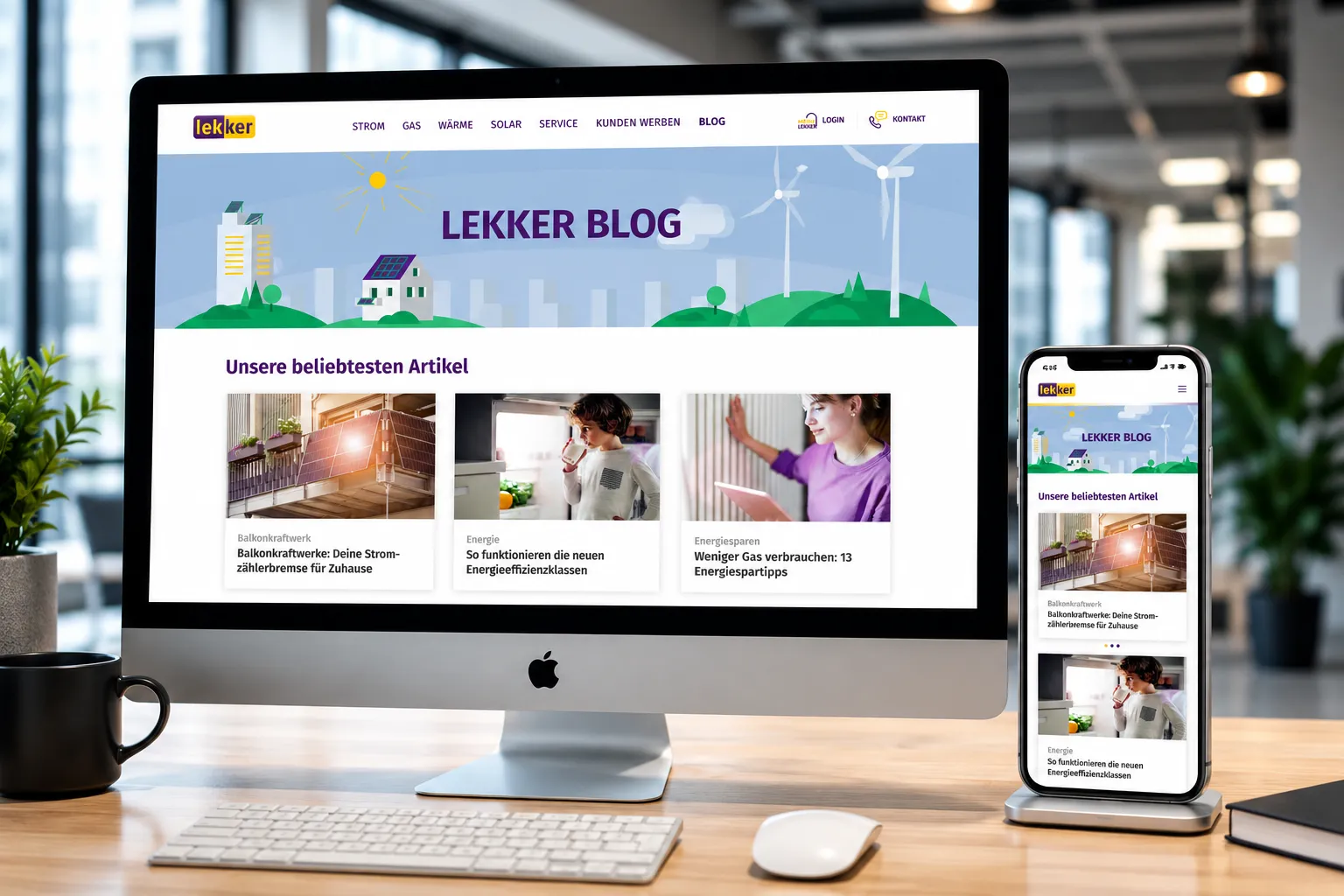 Corporate Blog Energieladen von Lekker Energie auf Desktop und Smartphone