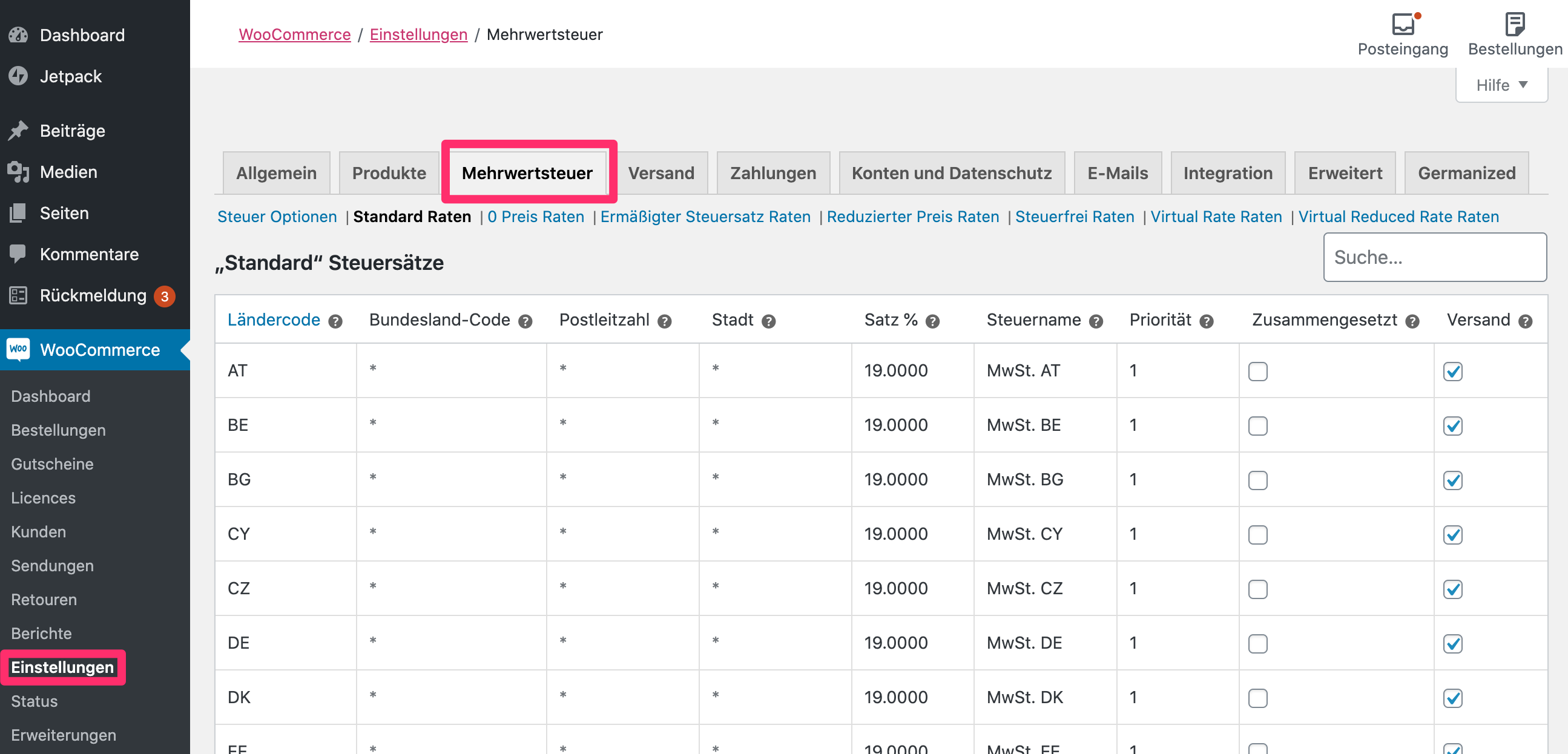 Mehrwertsteuersenkung 2020: Einstellung der Umsatzsteuer / Mehrwertsteuer in WooCommerce anpassen