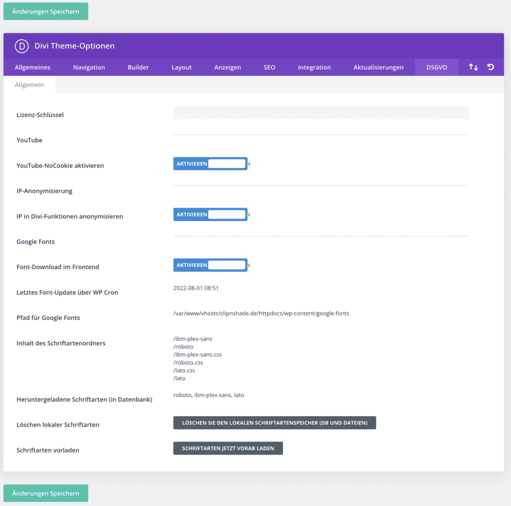 Divi DSGVO & Google Fonts - Settings